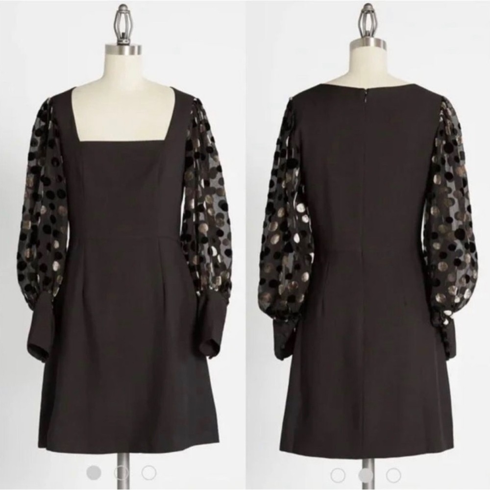 Hutch Flocked Gold Black Polka Dot Balloon Sleeve Mini Dress Size 4. NWOT